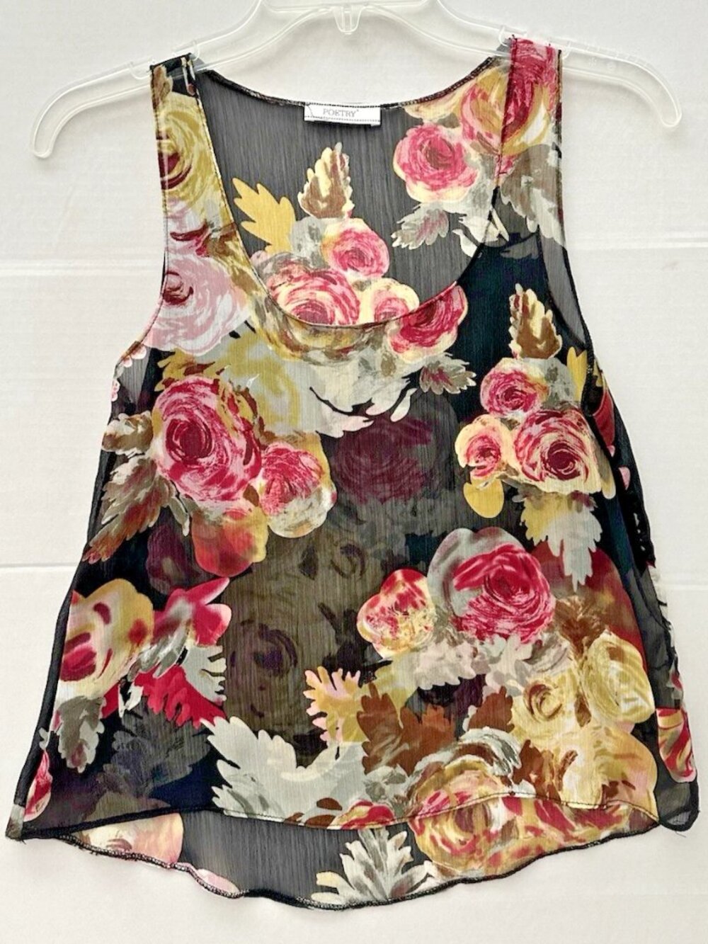 Floral Chiffon Tank-Black/Pink/Yellow Gray-XS